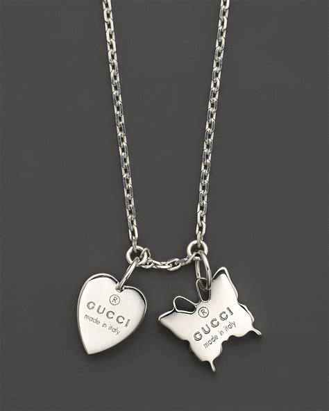 gucci trademark sterling silver heart pendant necklace|gucci heart butterfly necklace.